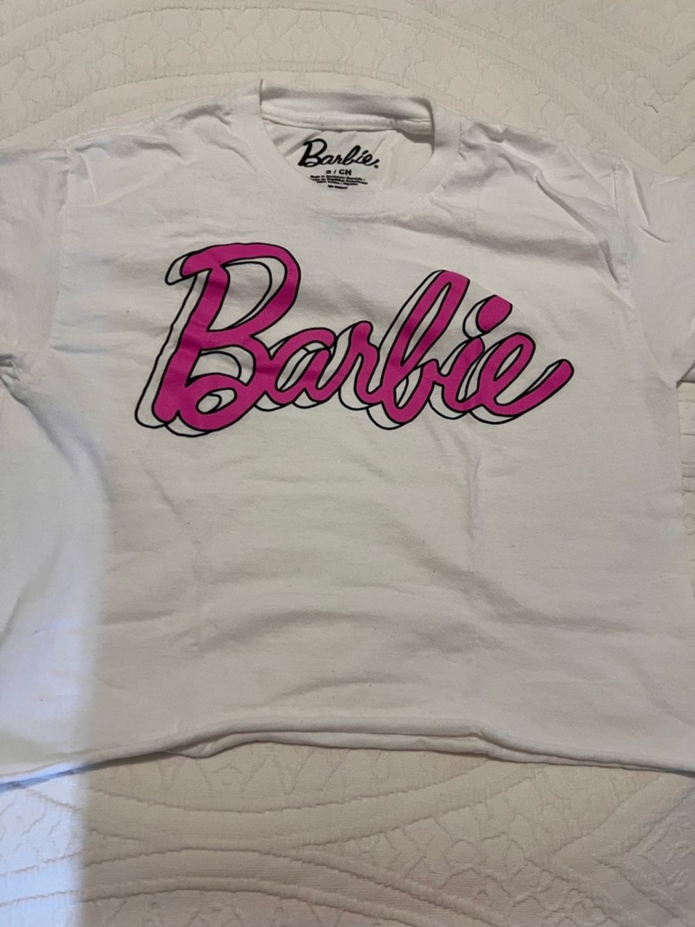Barbie White Tee with Pink Script Logo